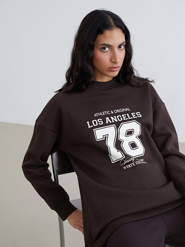 LCW Modest Los Angeles Baskılı Kadın Kalın Sweatshirt Tunik