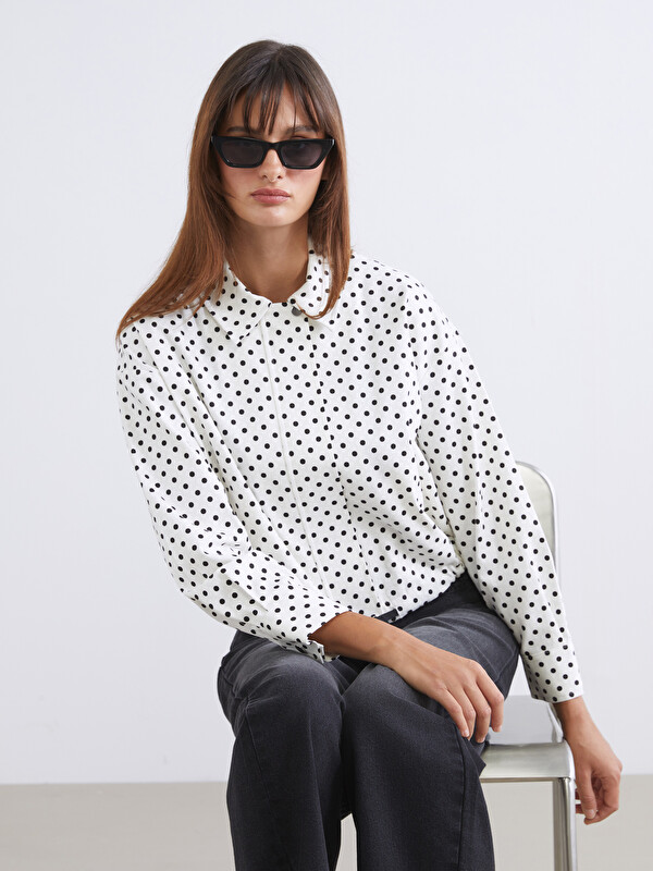 LCW Vision Gömlek Yaka Puantiyeli Oversize Kadın Ceket