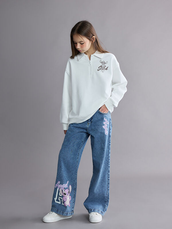 LCW Kids Wideleg Angel Baskılı Kız Çocuk Jean Pantolon