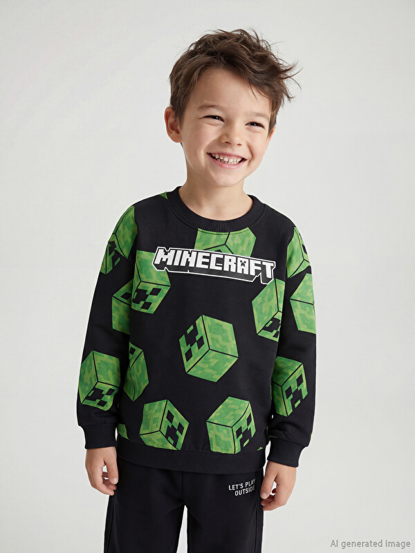 LCW Kids Minecraft Baskılı Erkek Çocuk Sweatshirt