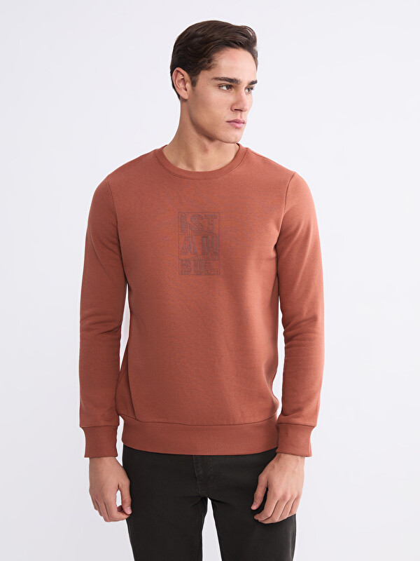 LCWAIKIKI Classic Bisiklet Yaka Baskılı Erkek Sweatshirt