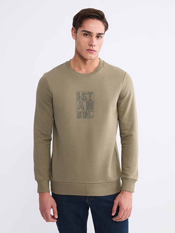 LCWAIKIKI Classic Bisiklet Yaka Baskılı Erkek Sweatshirt