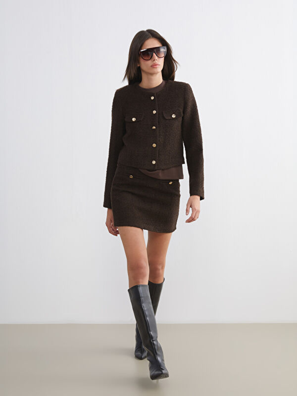 LCW Vision High Waisted Zippered Plaid A Form Mini Tweed Skirt