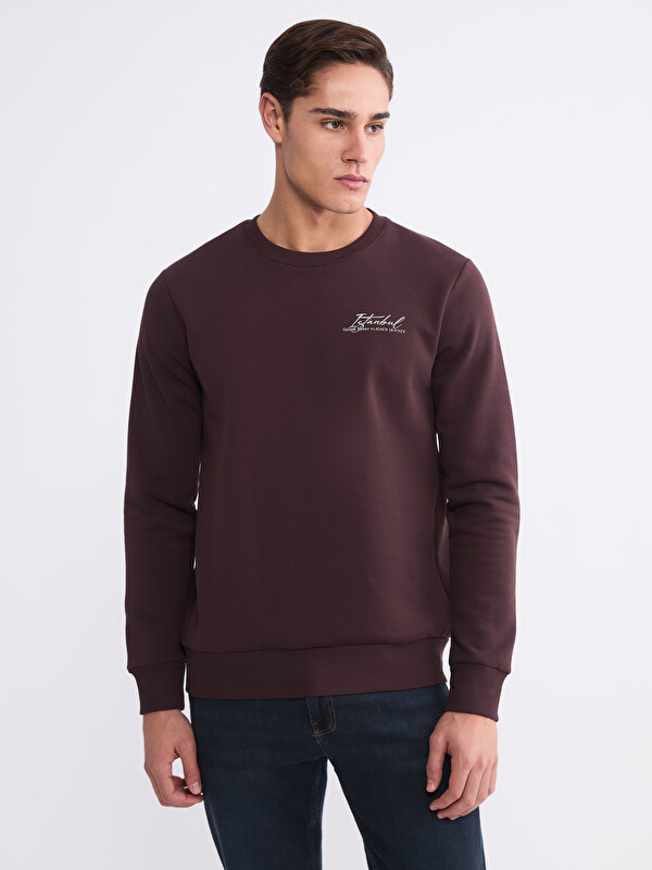 LCWAIKIKI Classic Bisiklet Yaka Baskılı Erkek Sweatshirt