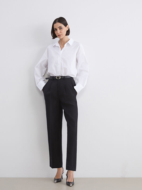 LCW Vision Beli Kemerli Loose Fit Kadın Pileli Pantolon