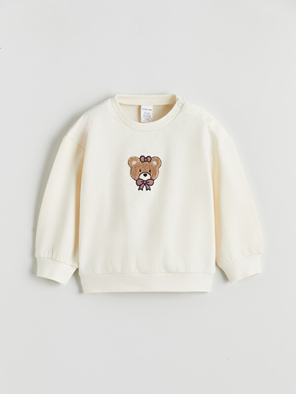 LCW baby Bisiklet Yaka Baskılı Kız Bebek Sweatshirt