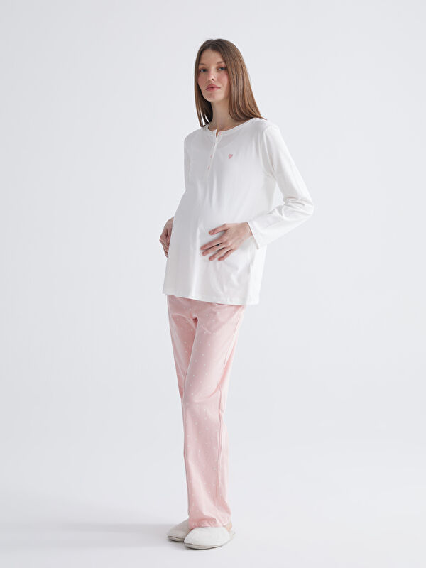 LCW DREAM Bisiklet Yaka Baskılı Hamile Pijama Takımı