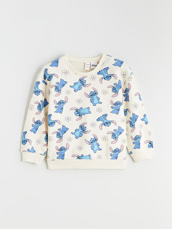 LCW Kids Crew Neck Lilo and Stitch Printed Girls' Sweatshirt