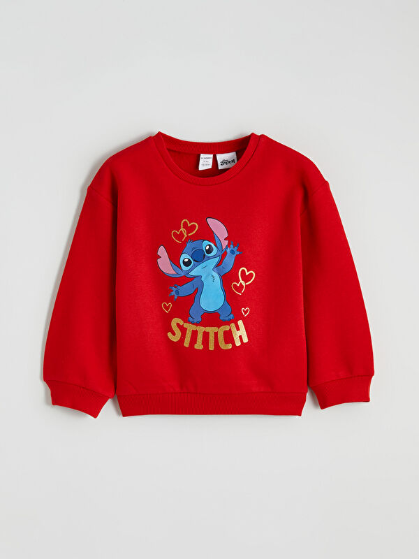 LCW Kids Crew Neck Stitch Printed Girls' Thick Sweatshirt
