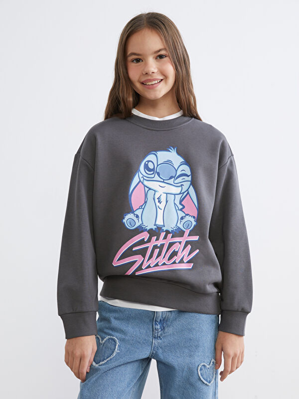 LCW Kids Stitch Baskılı Kız Çocuk Kalın Sweatshirt