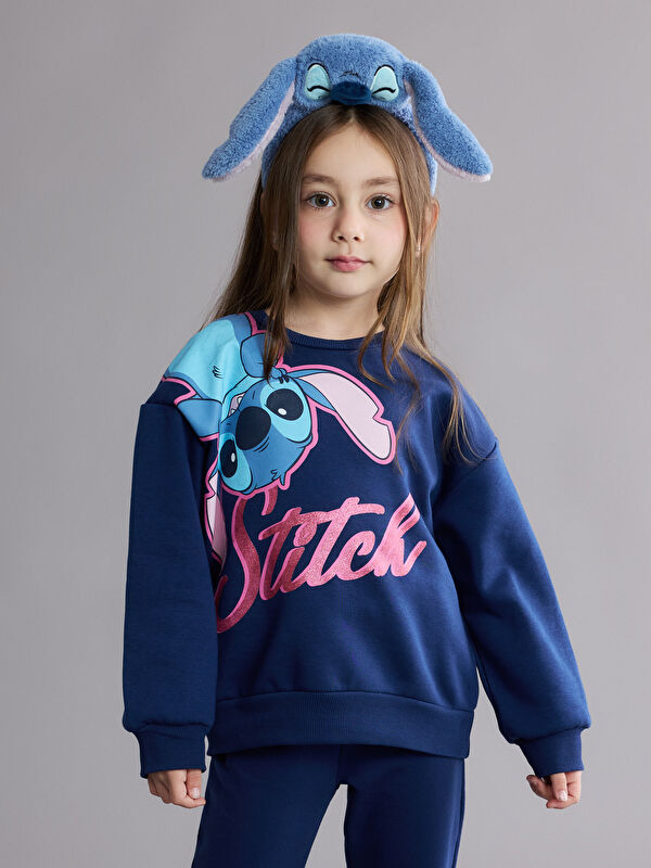 LCW Kids Bisiklet Yaka Stitch Baskılı Kız Çocuk Sweatshirt ve Tayt