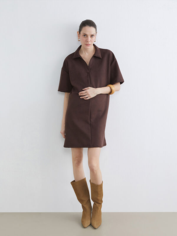 LCW Comfort Gömlek Yaka Süet Mini Elbise