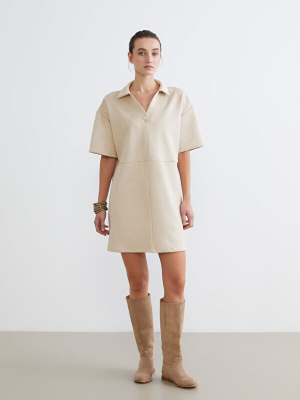 LCW Comfort Gömlek Yaka Süet Mini Elbise