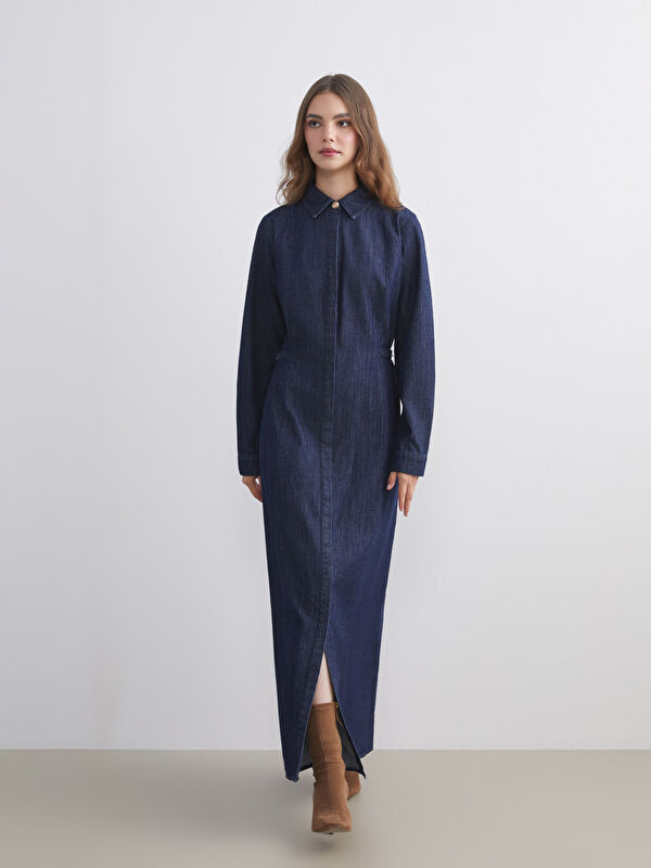 LCW Modest Gömlek Yaka Jean Elbise