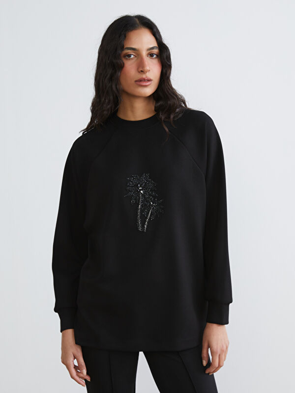 LCW Modest Taşlı Oversize Kadın Sweatshirt Tunik