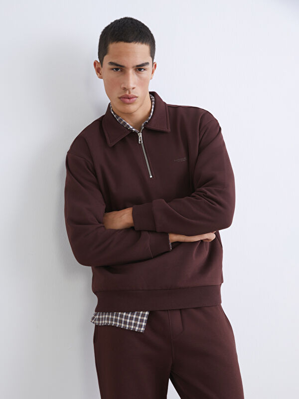 XSIDE Polo Yaka Baskılı Erkek Kalın Sweatshirt