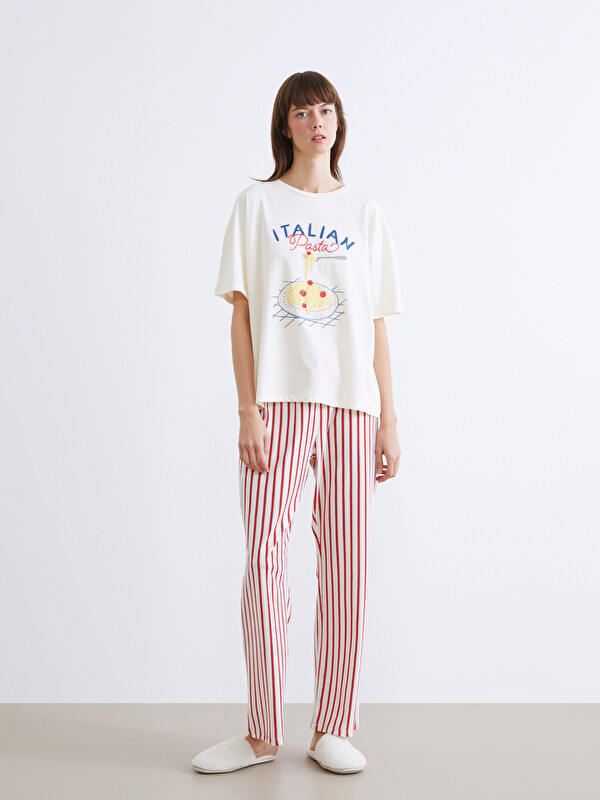 LCW DREAM Bisiklet Yaka Baskılı Kadın Pijama Takımı