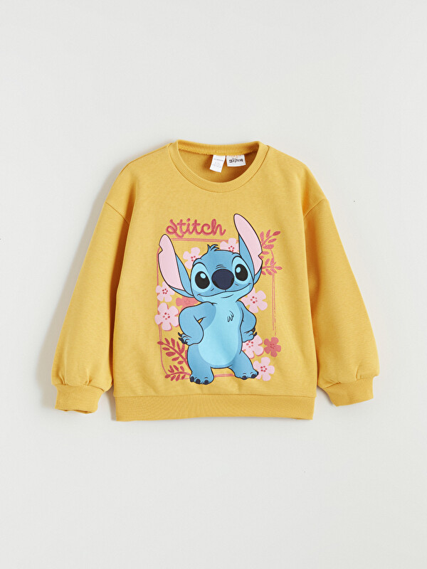 LCW Kids Bisiklet Yaka Stitch Baskılı Kız Çocuk Sweatshirt