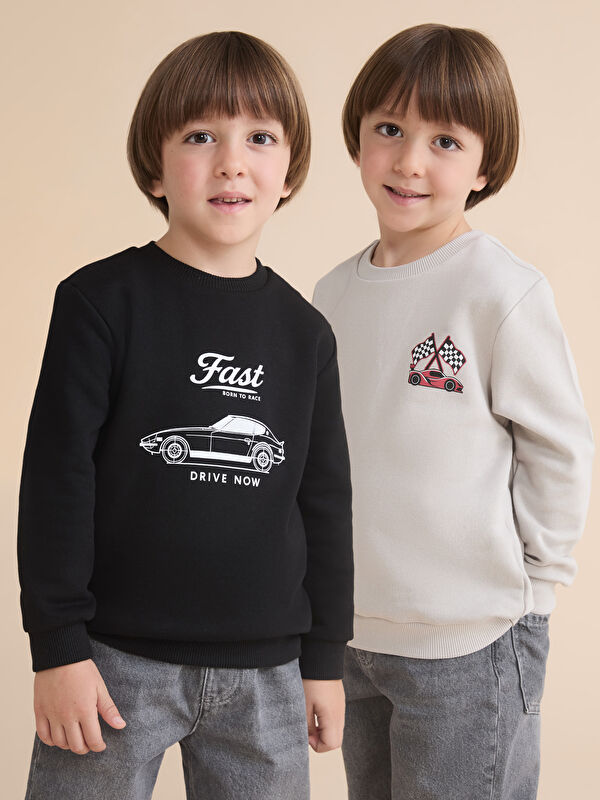 LCW Kids Car Printed Boys' Sweatshirt 2 Pack