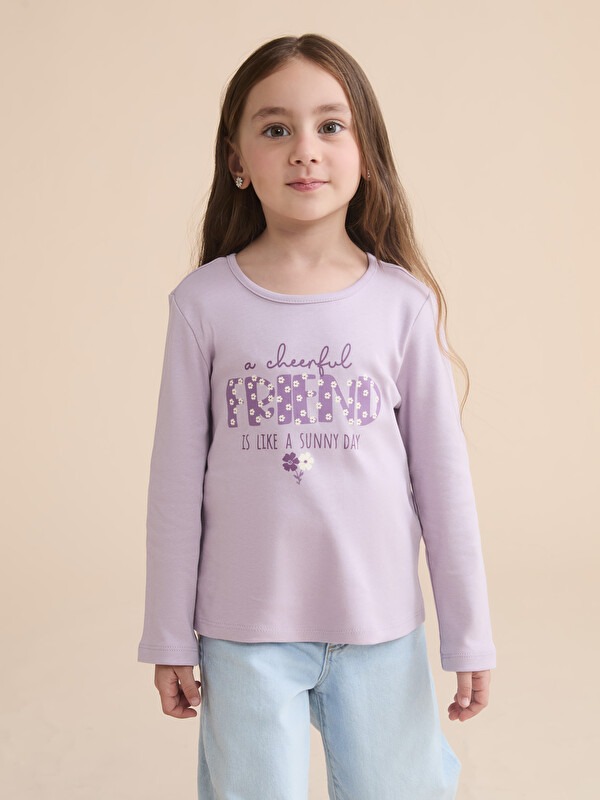 LCW Kids Bisiklet Yaka Baskılı Kız Çocuk Tişört