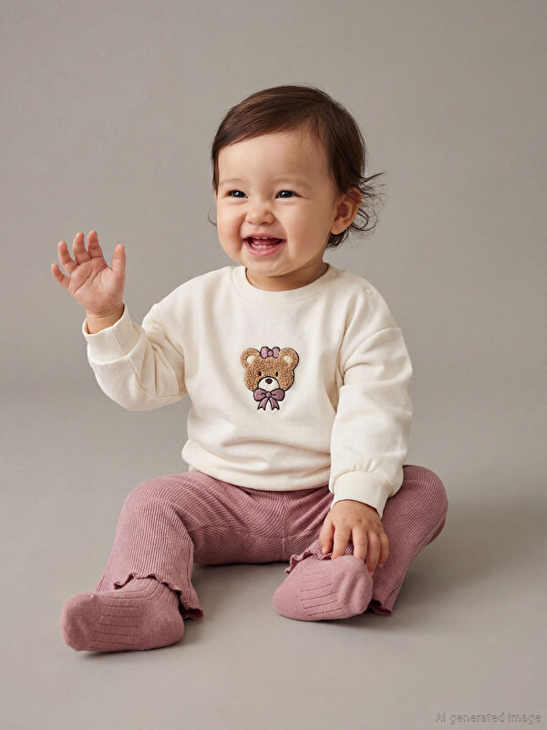 LCW baby Nakışlı Kız Bebek Sweatshirt ve Tayt