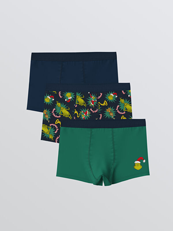 LCW Kids Boxeri Tip Trunchi Imprimați cu Tematică de Crăciun Grinch pentru Băieți 3-Bucăți