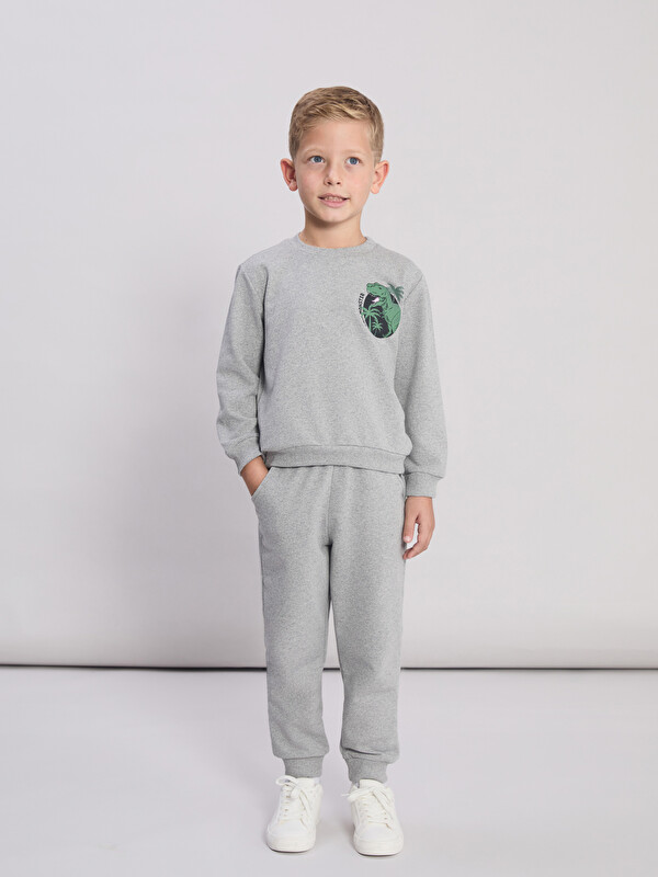 LCW Kids Dinozor Baskılı Erkek Çocuk Sweatshirt ve Eşofman Altı