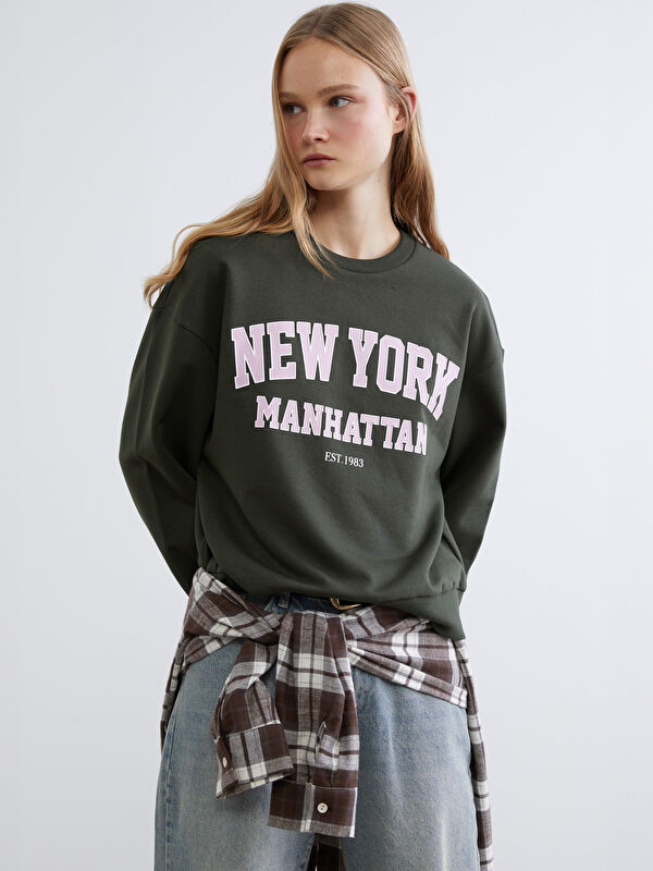 XSIDE New York Baskılı Oversize Kadın Kalın Sweatshirt