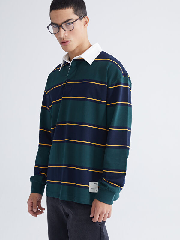 XSIDE Polo Yaka Çizgili Erkek Sweatshirt
