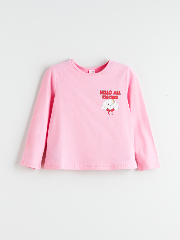 LCW Kids Bisiklet Yaka Baskılı Kız Çocuk Tişört