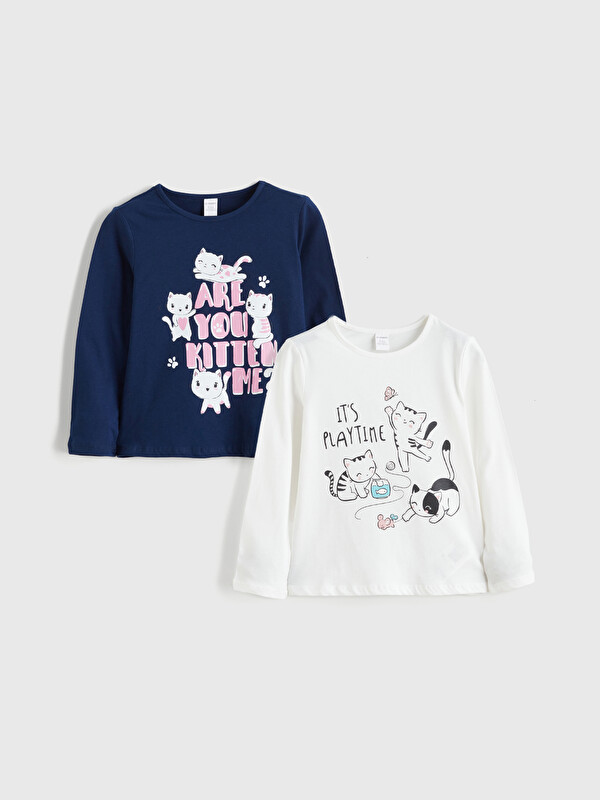LCW Kids Bisiklet Yaka Kız Çocuk Tişört 2'li