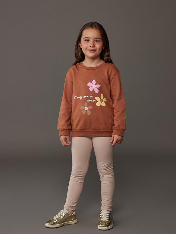 LCW Kids Bisiklet Yaka Baskılı Kız Çocuk Sweatshirt 2'li