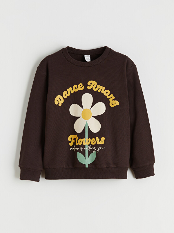 LCW Kids Bisiklet Yaka Çiçekli Kız Çocuk Sweatshirt