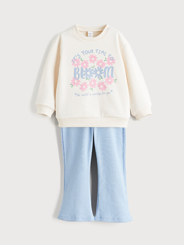 LCW Kids Çiçek Baskılı Kız Çocuk Sweatshirt ve Tayt Pantolon