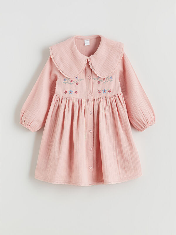 LCW Kids Bebe Yaka Çiçekli Kız Çocuk Müslin Elbise