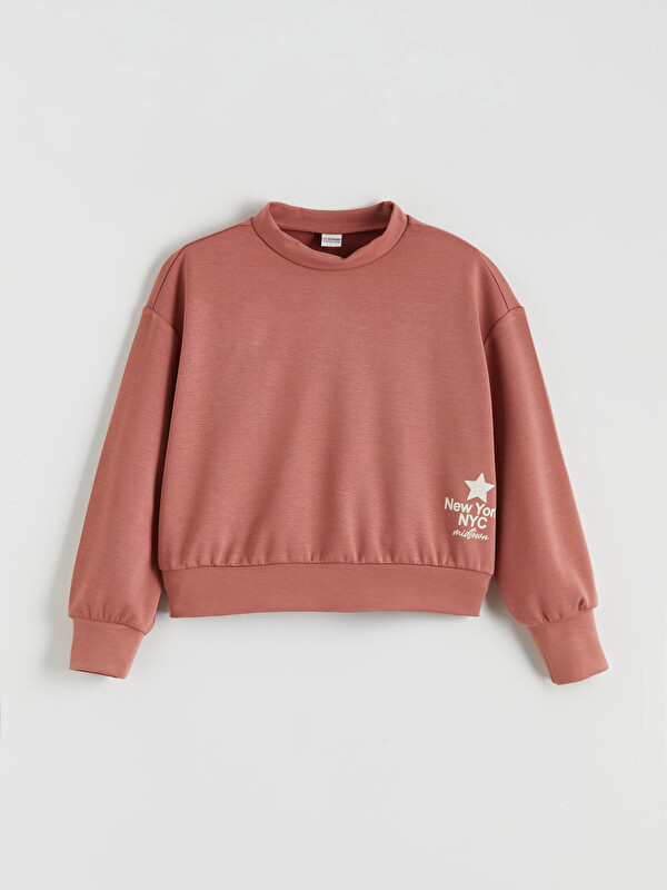 LCW Kids Dik Yaka Kız Çocuk Soft Touch Sweatshirt