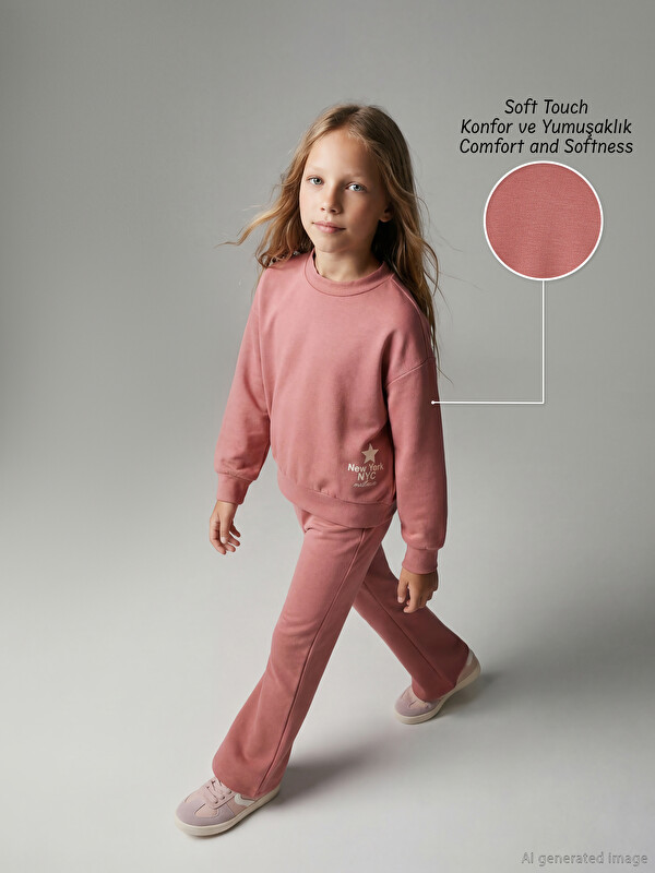 LCW Kids Soft Touch Kız Çocuk Sweatshirt ve Eşofman Altı
