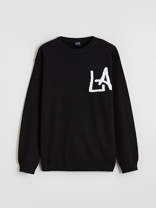 LCW Kids Crew Neck Printed Boys' Knit Sweater