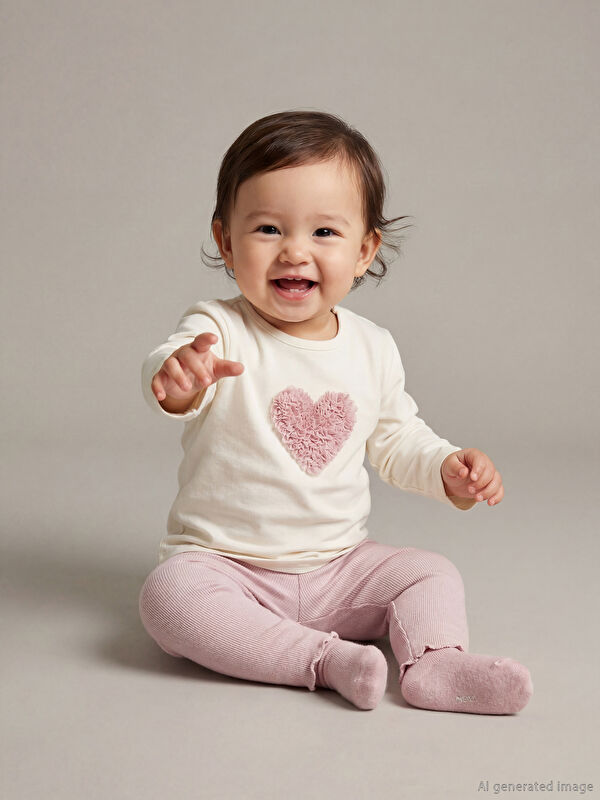 LCW baby Kalp Baskılı Kız Bebek Bluz ve Tayt