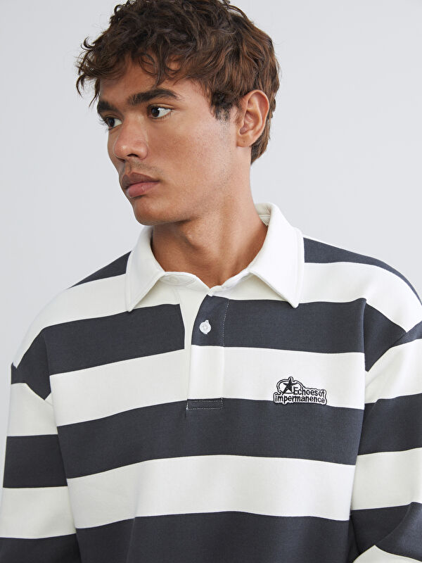 XSIDE Polo Yaka Çizgili Erkek Kalın Sweatshirt
