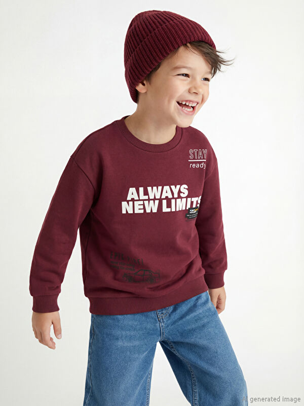 LCW Kids Bisiklet Yaka Baskılı Erkek Çocuk Kalın Sweatshirt