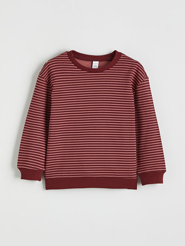 LCW Kids Bisiklet Yaka Çizgili Erkek Çocuk Kalın Sweatshirt