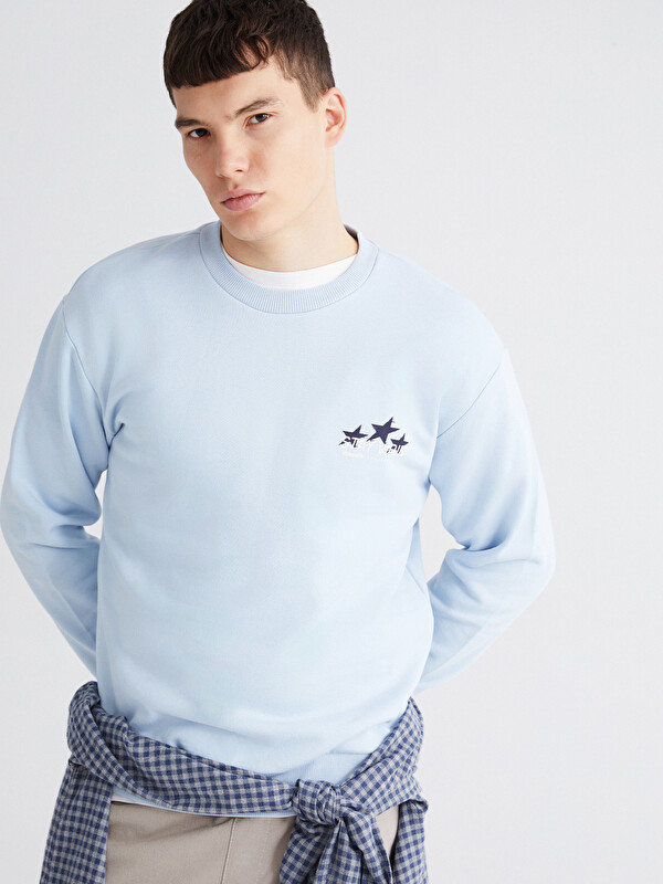 XSIDE Bisiklet Yaka Baskılı Erkek Sweatshirt