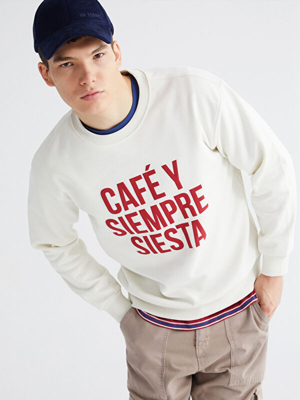 XSIDE Bisiklet Yaka Baskılı Erkek Kalın Sweatshirt