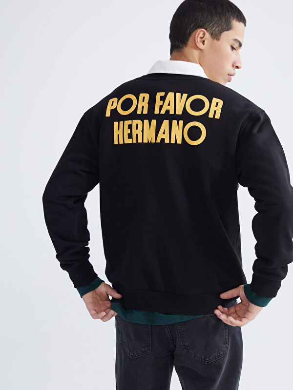 XSIDE Bisiklet Yaka Baskılı Erkek Kalın Sweatshirt