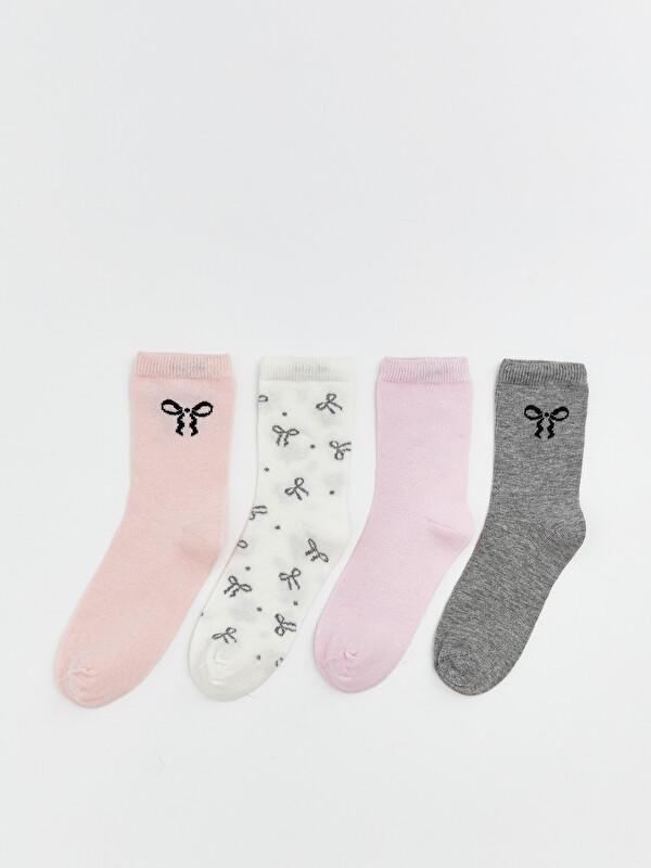 LCW Kids Bow Patterned Girls' Ankle Socks 4-Pack