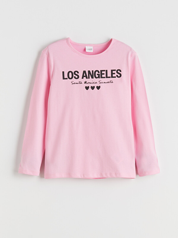 LCW Kids Bisiklet Yaka Los Angeles Baskılı Kız Çocuk Pijama Üst