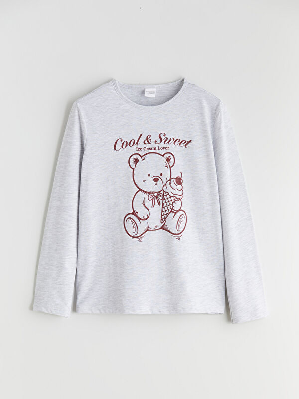 LCW Kids Bisiklet Yaka Baskılı Kız Çocuk Pijama Üst