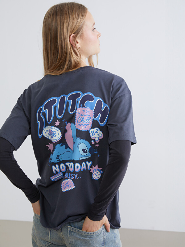 XSIDE T-shirt pour Femmes à Col Rond Imprimé Stitch