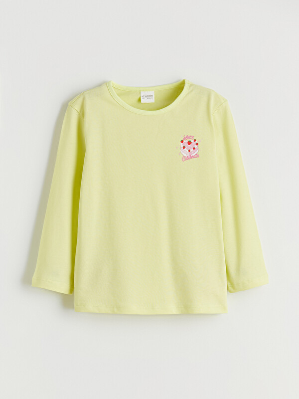 LCW Kids Bisiklet Yaka Baskılı Kız Çocuk Pijama Üst